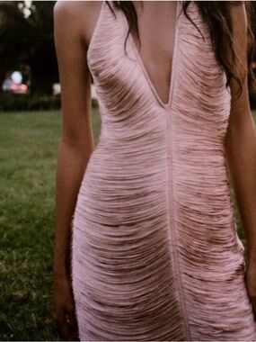 Zara Dusty Pink V-Neck Fringe Mini Dress